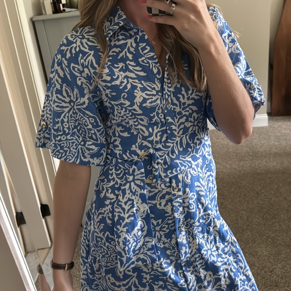 NWT Zara Blue and White Floral Linen Blend Dress - Picture 5 of 9